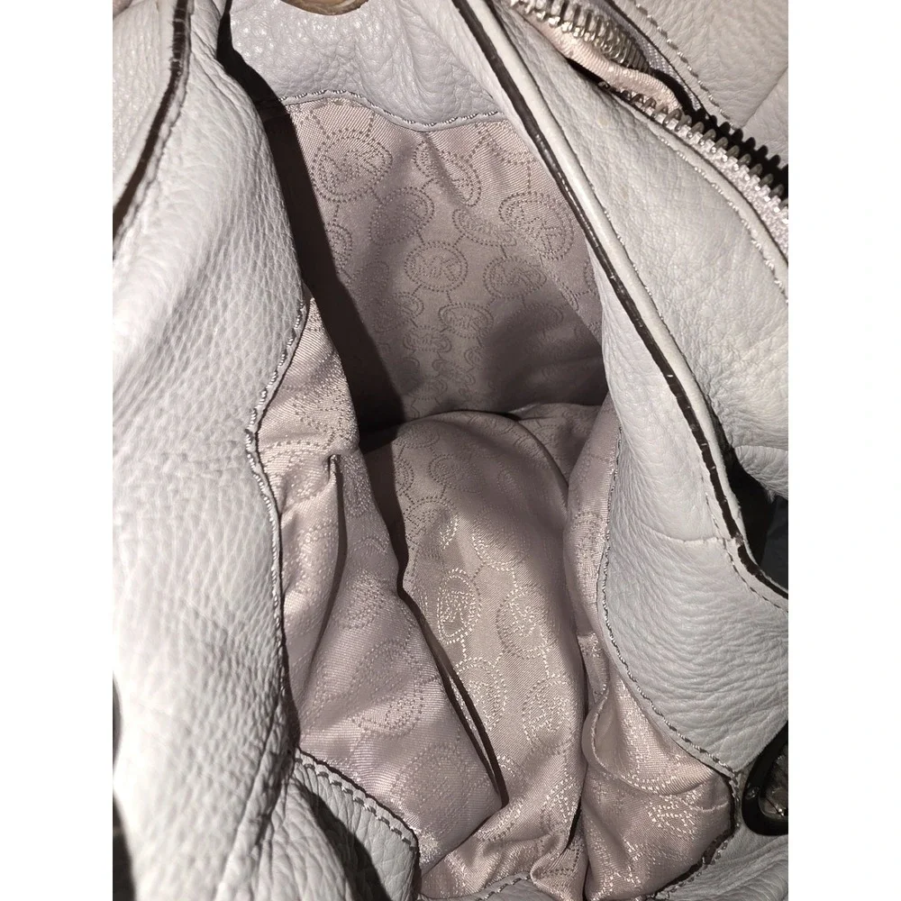 Michael Kors Fulton Hobo Shoulder Bag Gray Pebbled Leather Silver MK Logo Charm